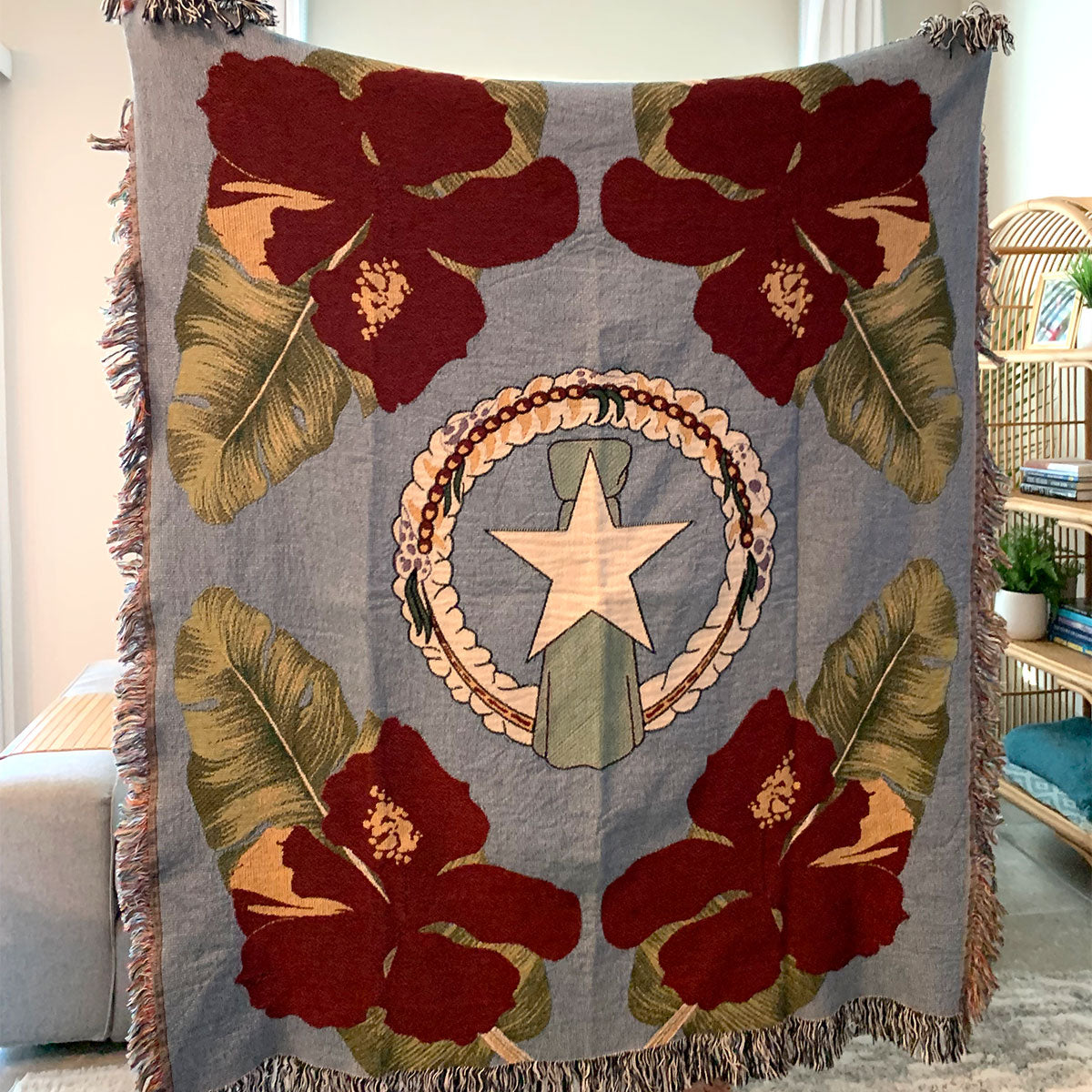 CNMI Seal Hibiscus Paradise Woven Blanket