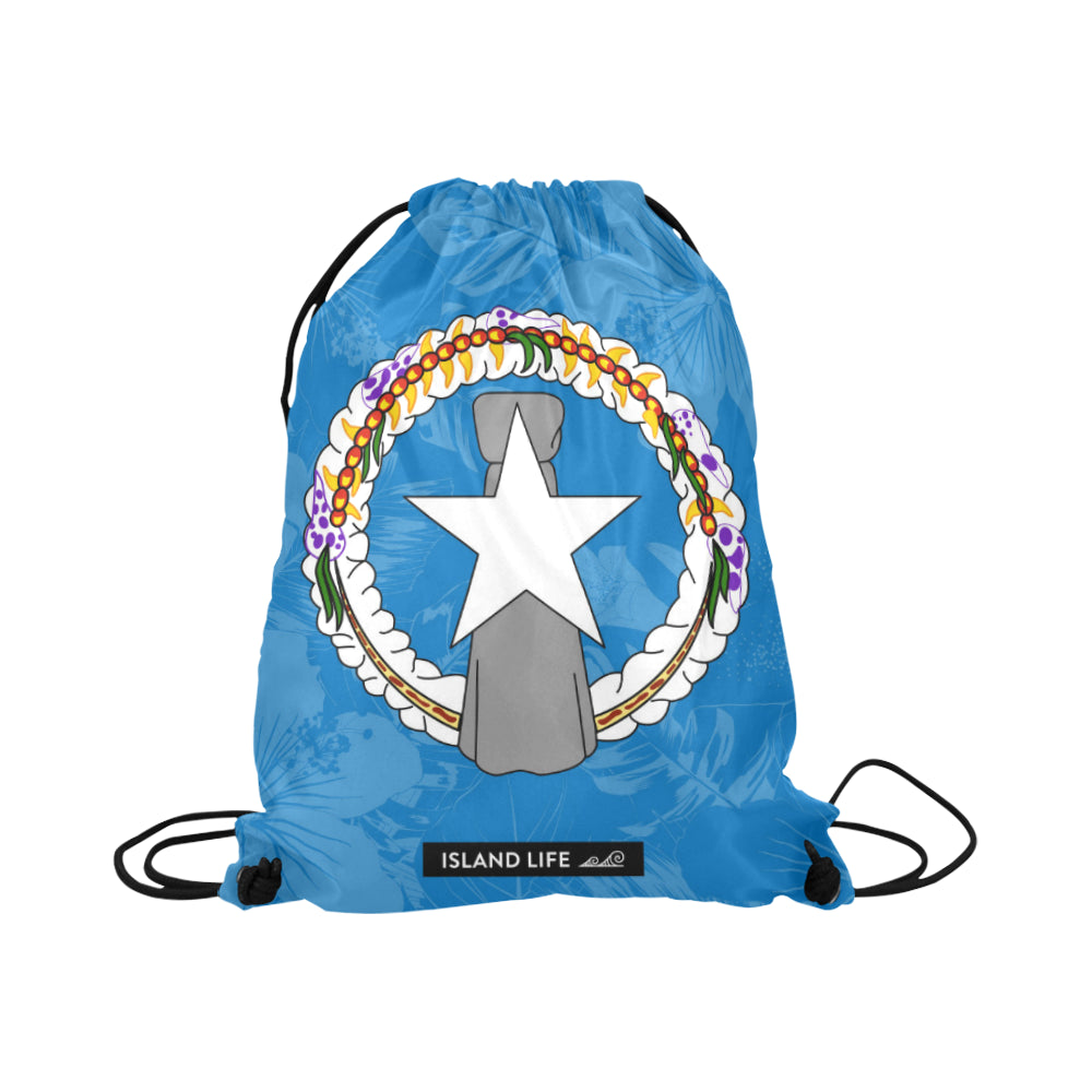 CNMI Floral Flag Large Drawstring Bag