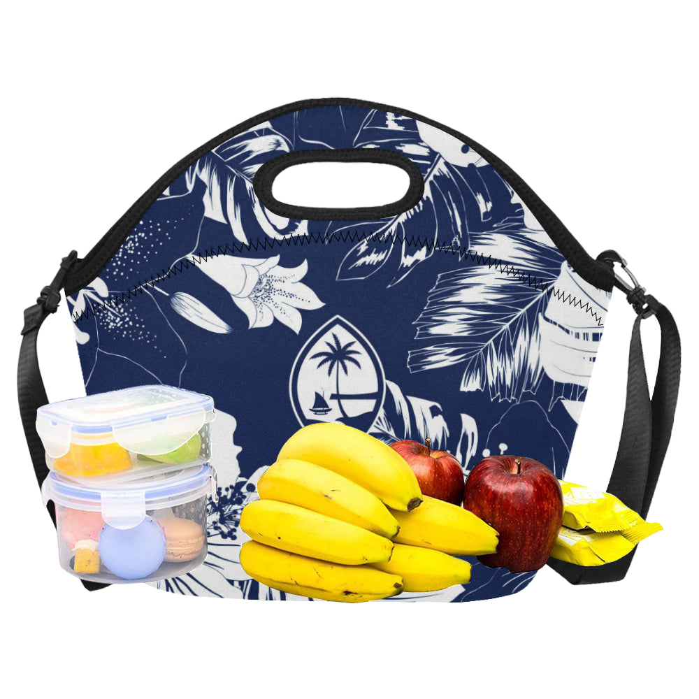 Guam Blue Floral Neoprene Lunch Bag Large