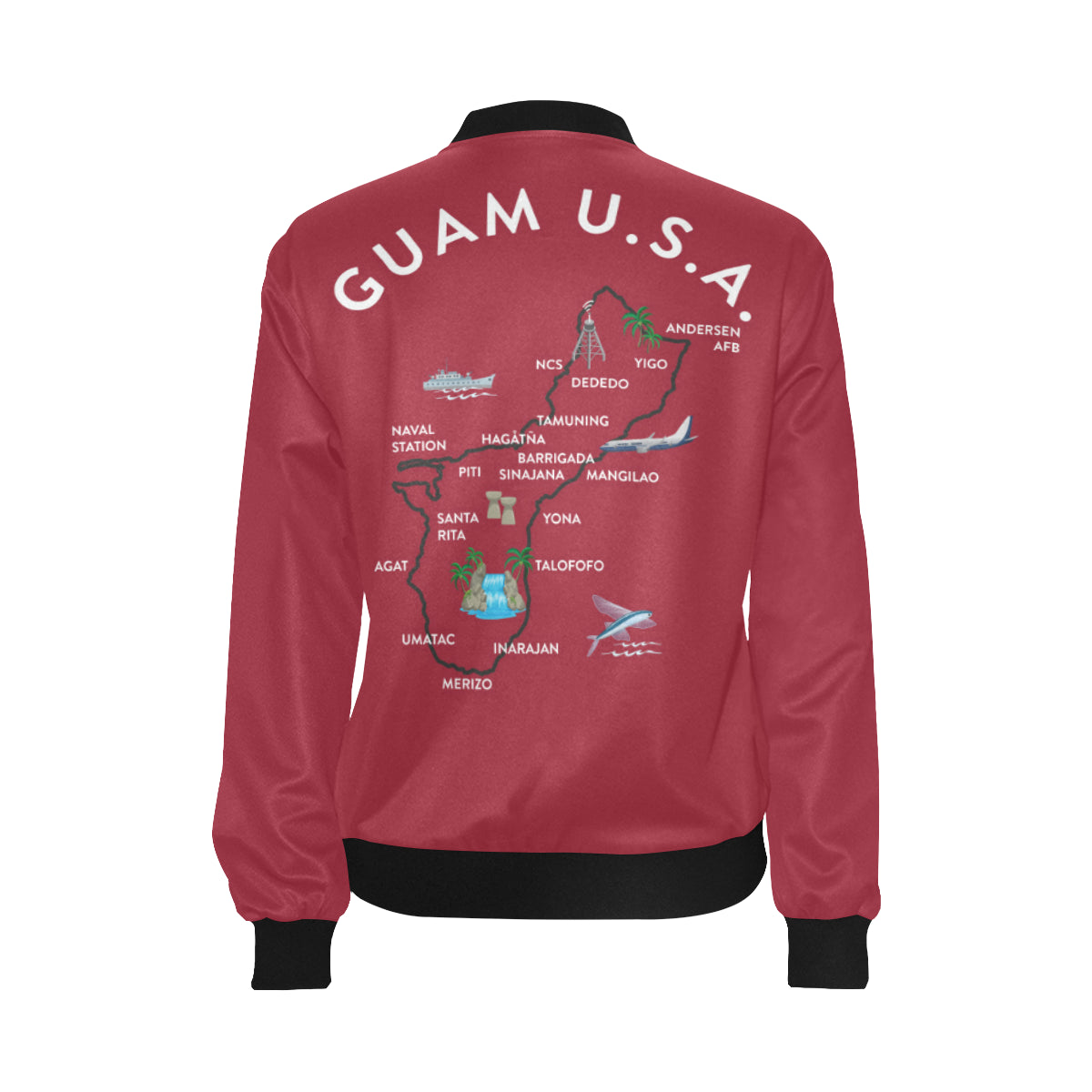 Guam Map Red Women's Bomber Jacket