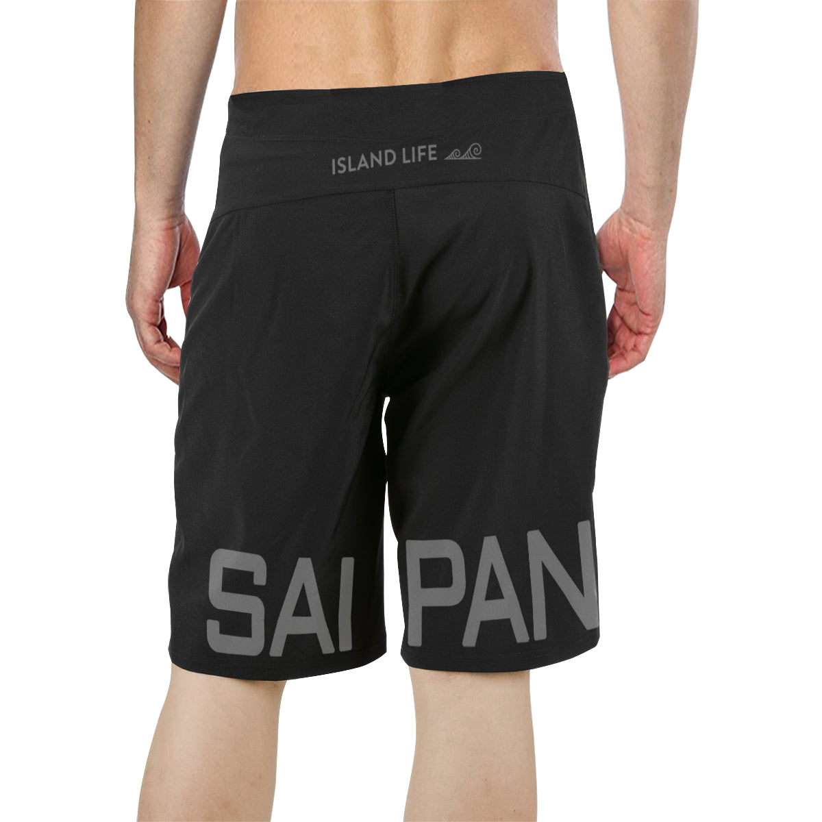 CNMI Seal Saipan Mens Black All Over Print Board Shorts