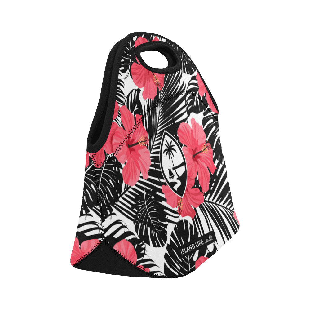 Guam Pink Black Hibiscus Leaves Neoprene Lunch Bag Small