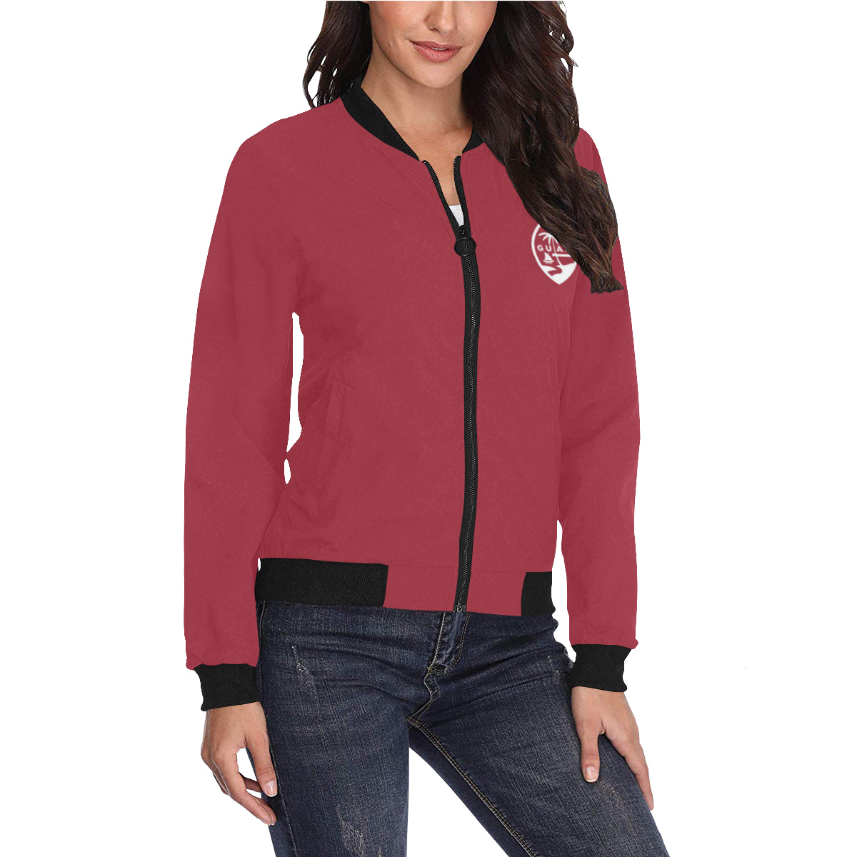 Guam Map Red Women's Bomber Jacket