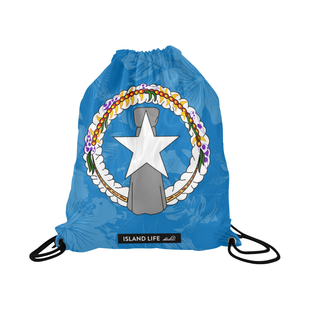 CNMI Floral Flag Large Drawstring Bag