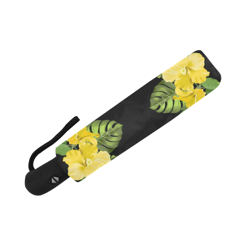 Guam Seal Yellow Hibiscus Black Automatic Folding Umbrella