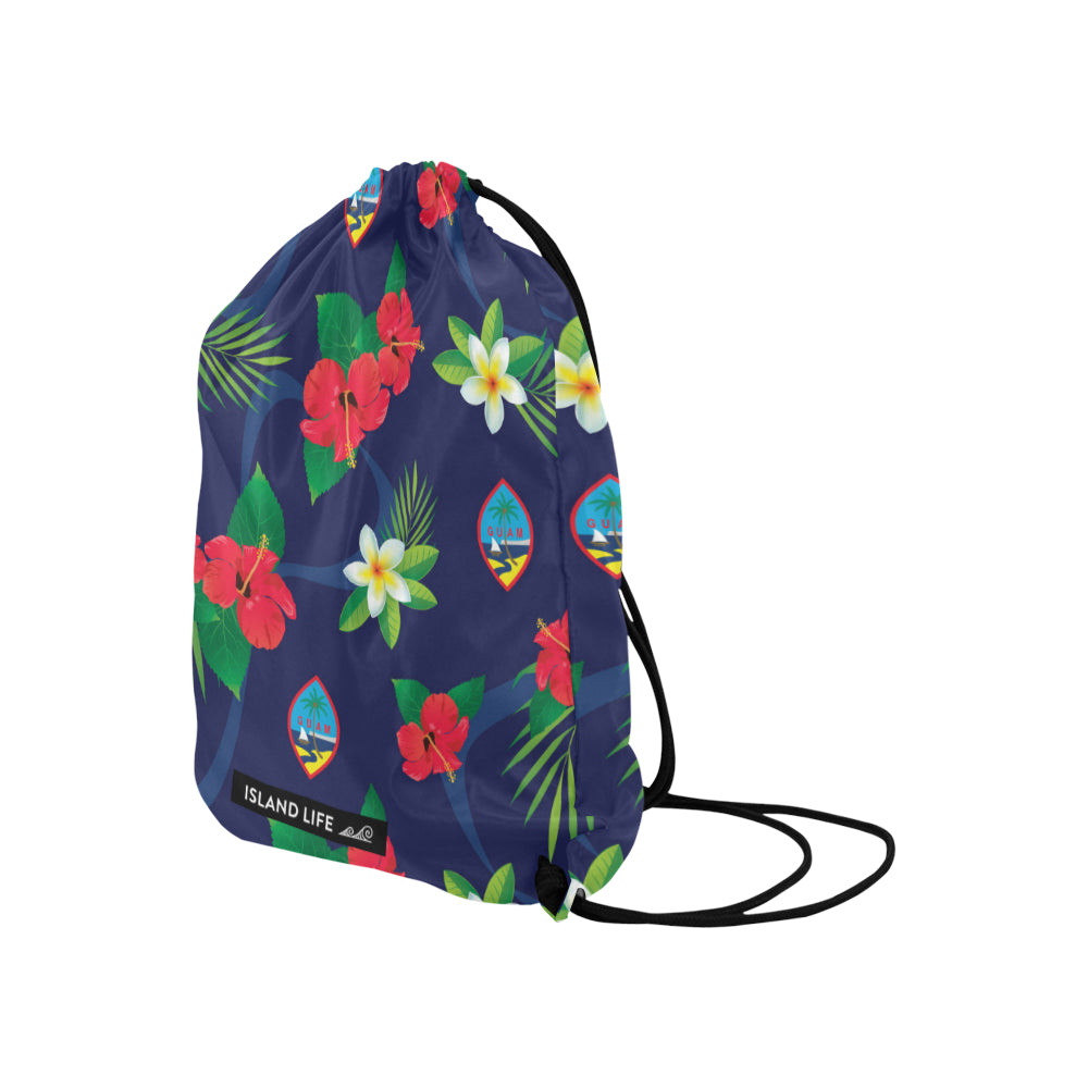 Guam Flag Flowers Large Drawstring Bag