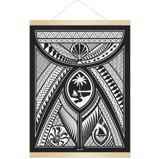 Guahan Modern Tribal Hanging Canvas Poster with Wood Frame