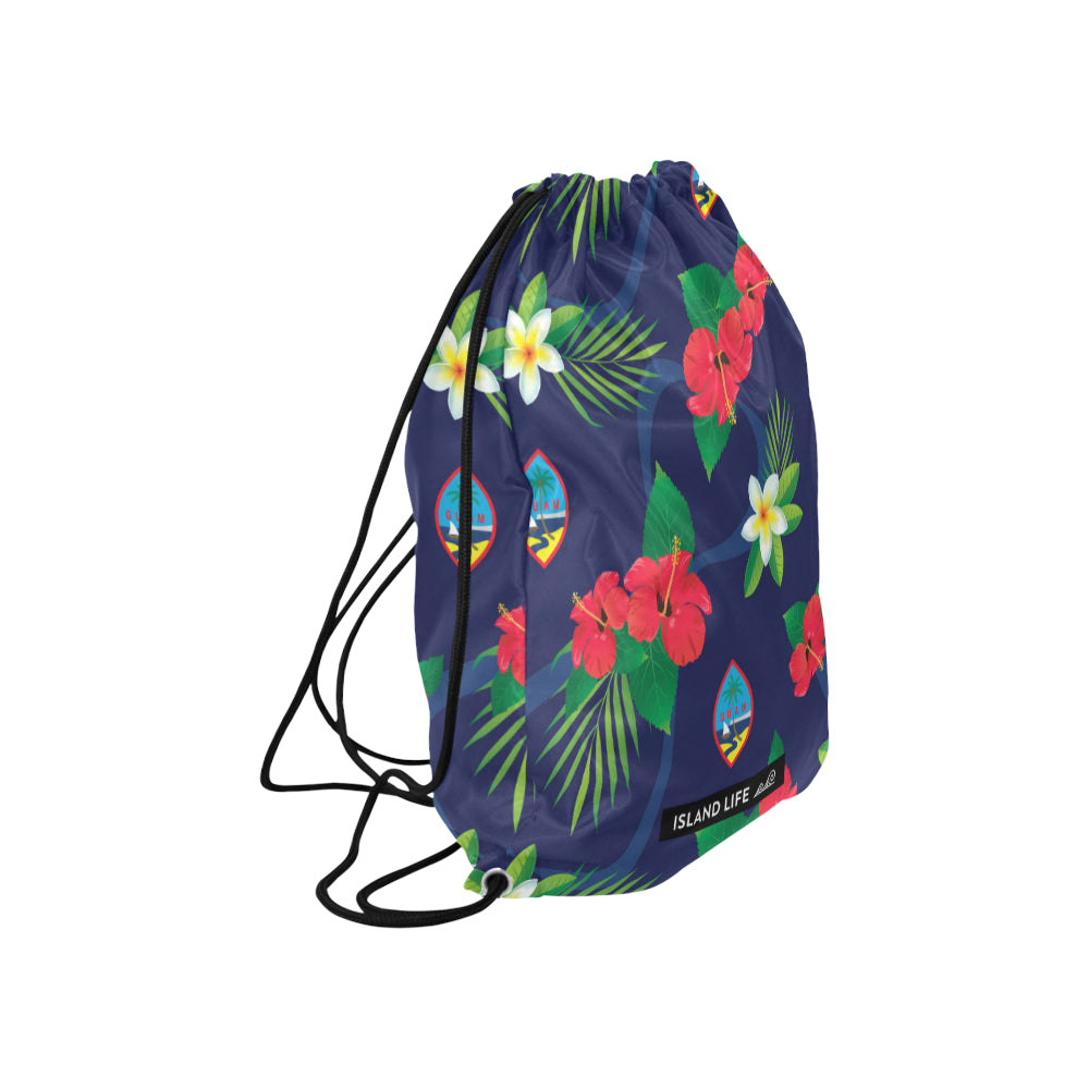 Guam Flag Flowers Large Drawstring Bag