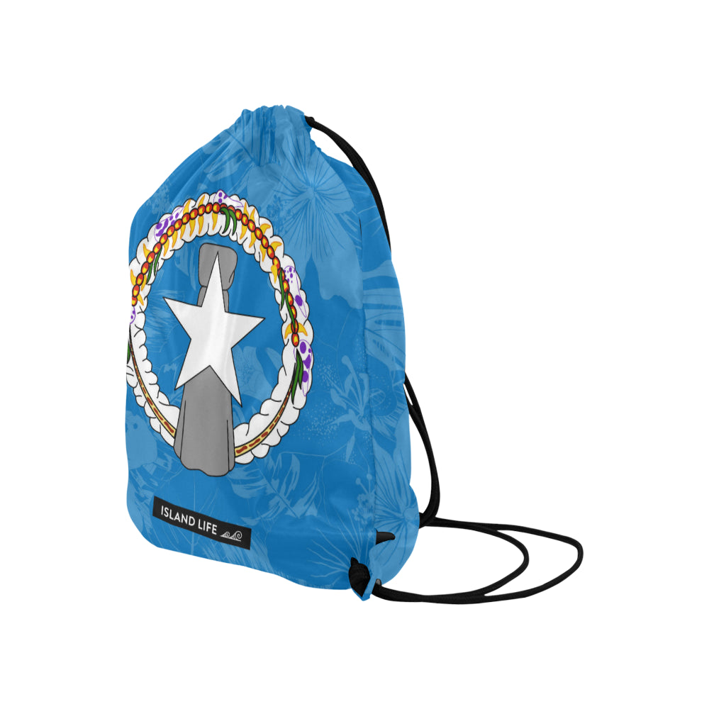 CNMI Floral Flag Large Drawstring Bag