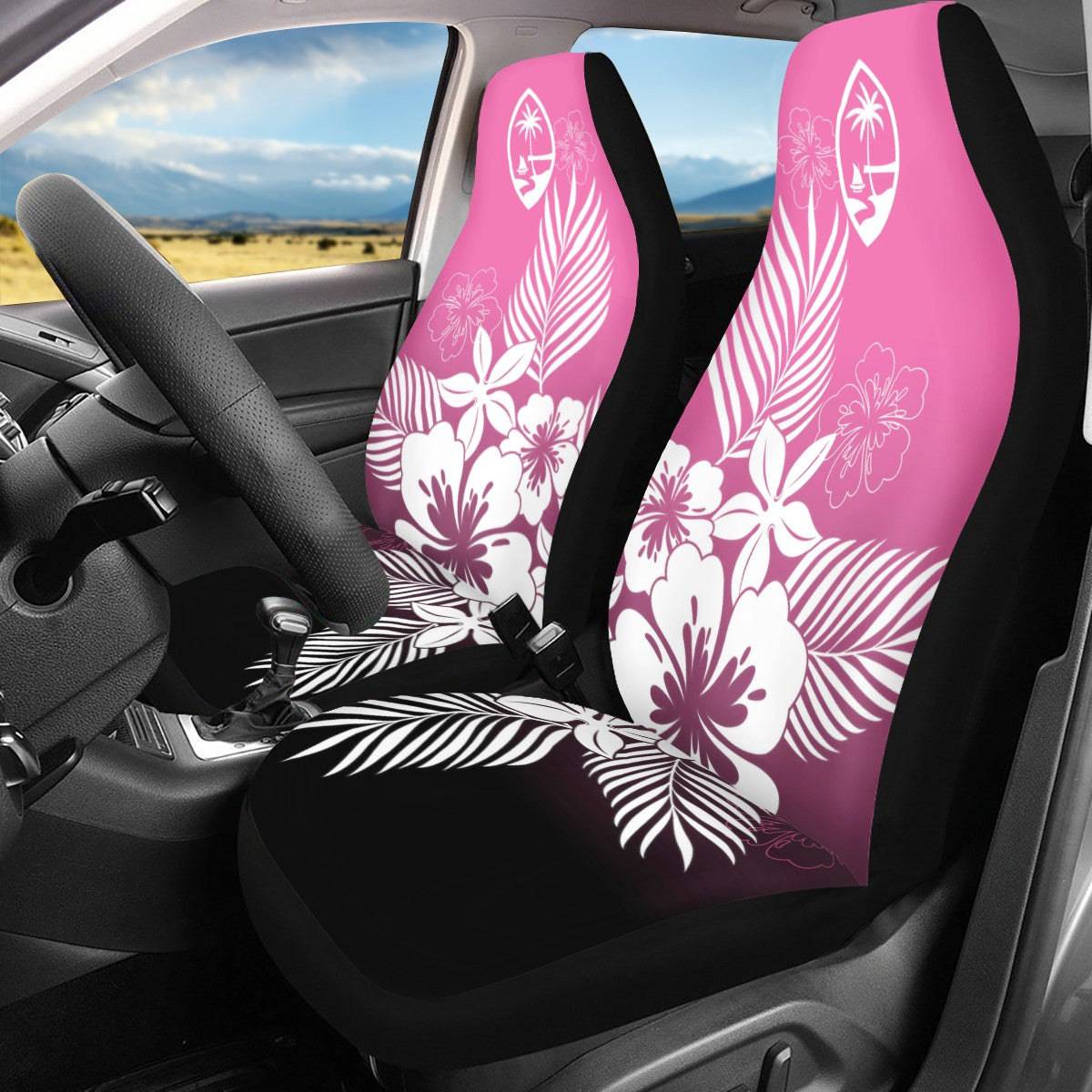 Guam Tropical Hibiscus Pink Full Set Car Seat Covers (Set of 3)