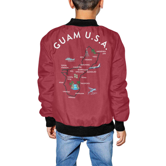 Kids Guam Map Red Bomber Jacket