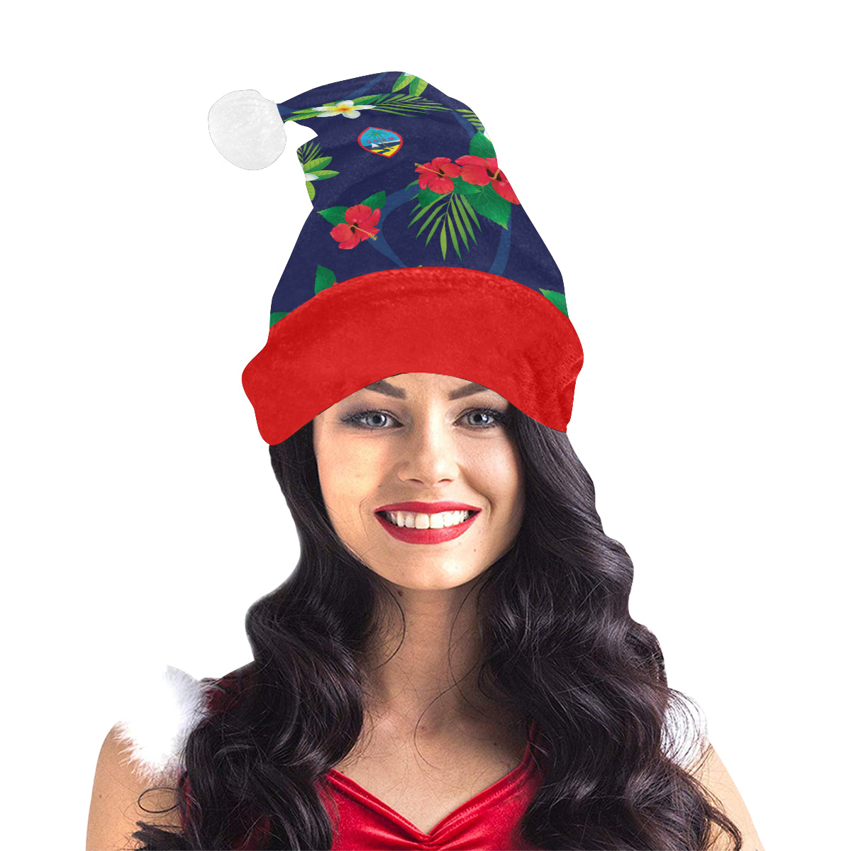 Guam Flag Flowers Christmas Santa Hat