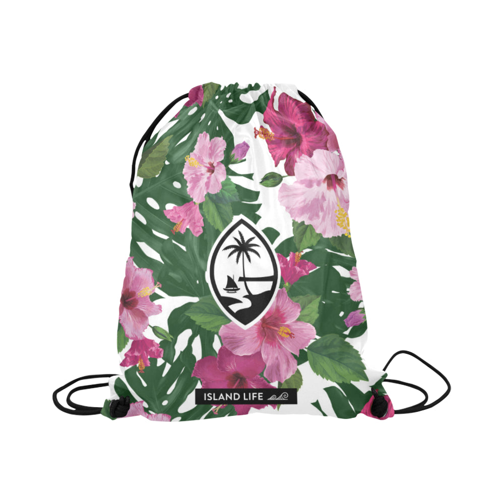 Guam Hibiscus Fuchsia Large Drawstring Bag