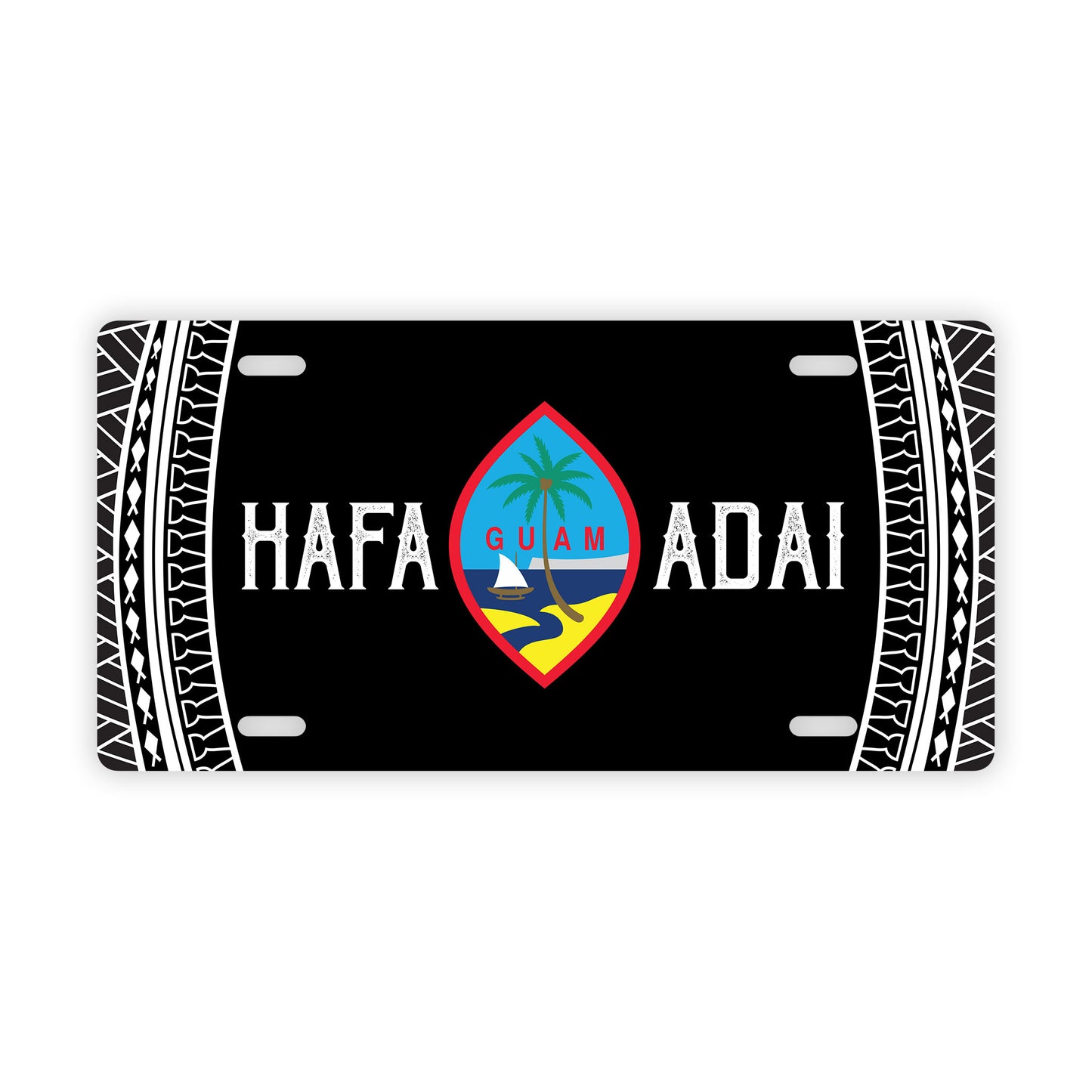 Hafa Adai Guam Tribal Black Car License Plate