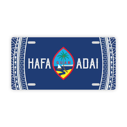 Hafa Adai Guam Tribal Blue Car License Plate