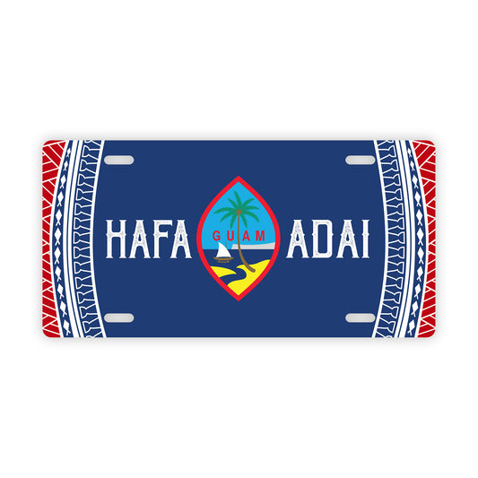 Hafa Adai Guam Tribal Red White Blue Car License Plate