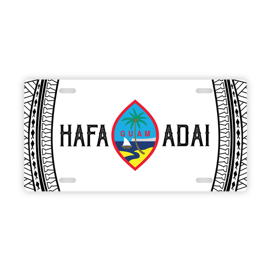 Hafa Adai Guam Tribal White Car License Plate