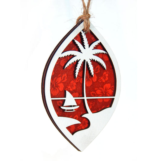 Guam Seal Red Hibiscus Layered Wood Ornament