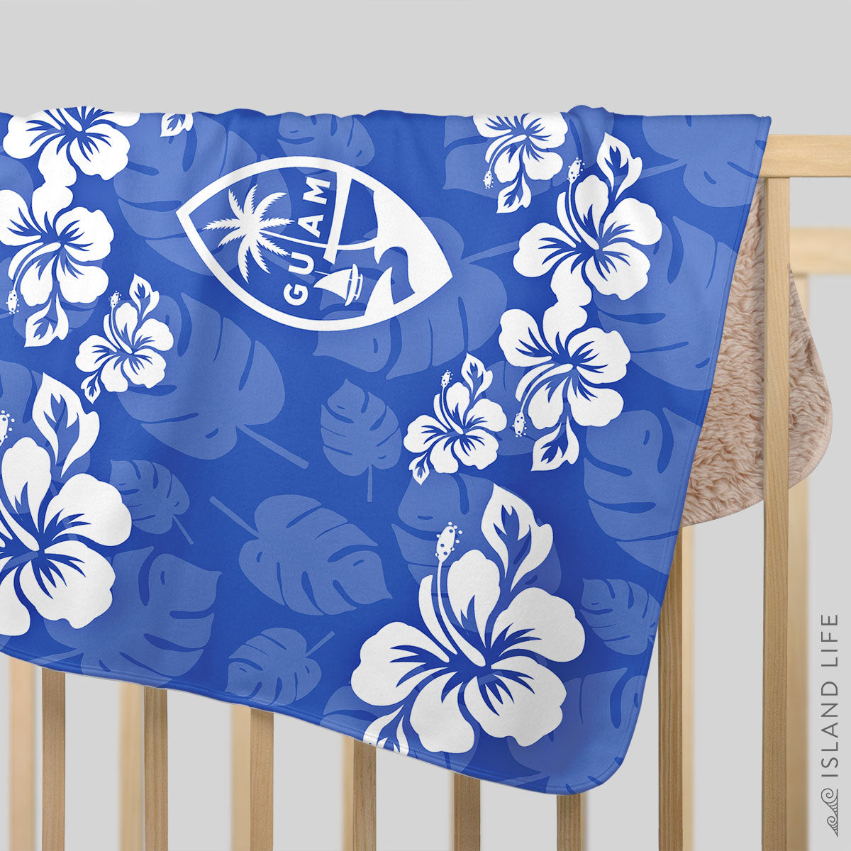 Guam Seal Blue Hibiscus Baby Sherpa Blanket