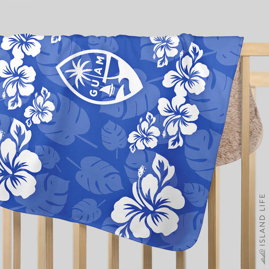 Guam Seal Blue Hibiscus Baby Sherpa Blanket