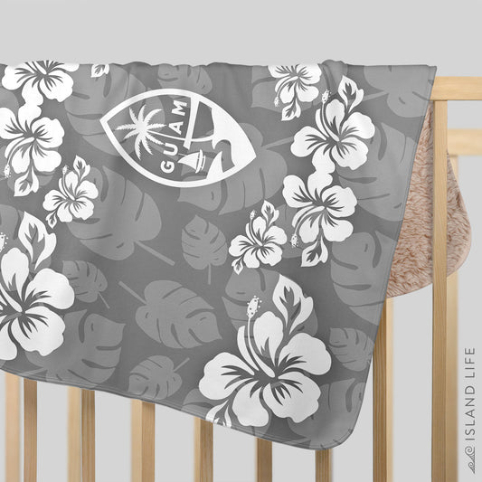 Guam Seal Gray Hibiscus Baby Sherpa Blanket