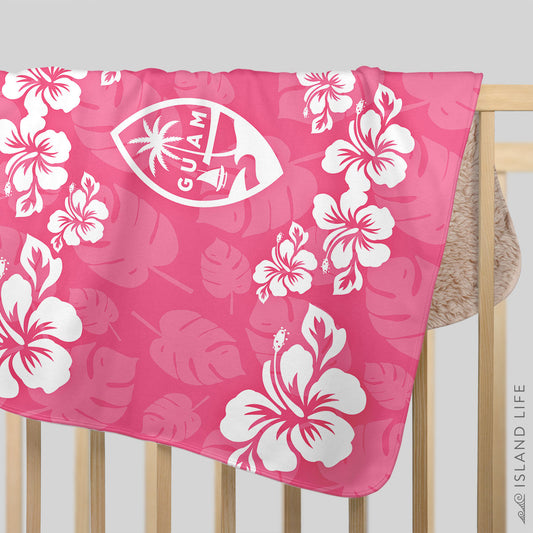 Guam Seal Pink Hibiscus Baby Sherpa Blanket
