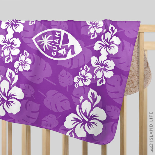 Guam Seal Purple Hibiscus Baby Sherpa Blanket