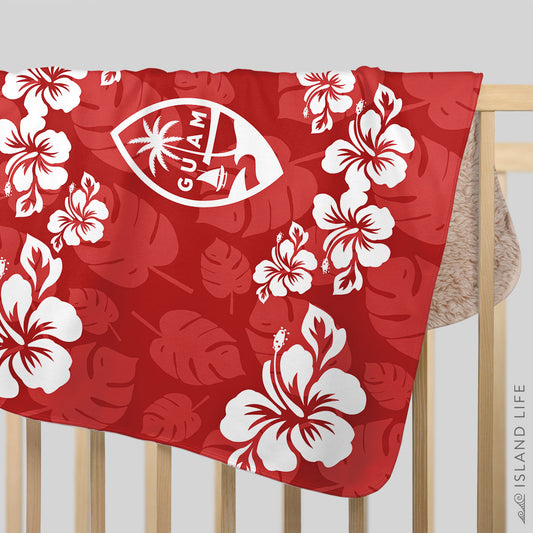 Guam Seal Red Hibiscus Baby Sherpa Blanket
