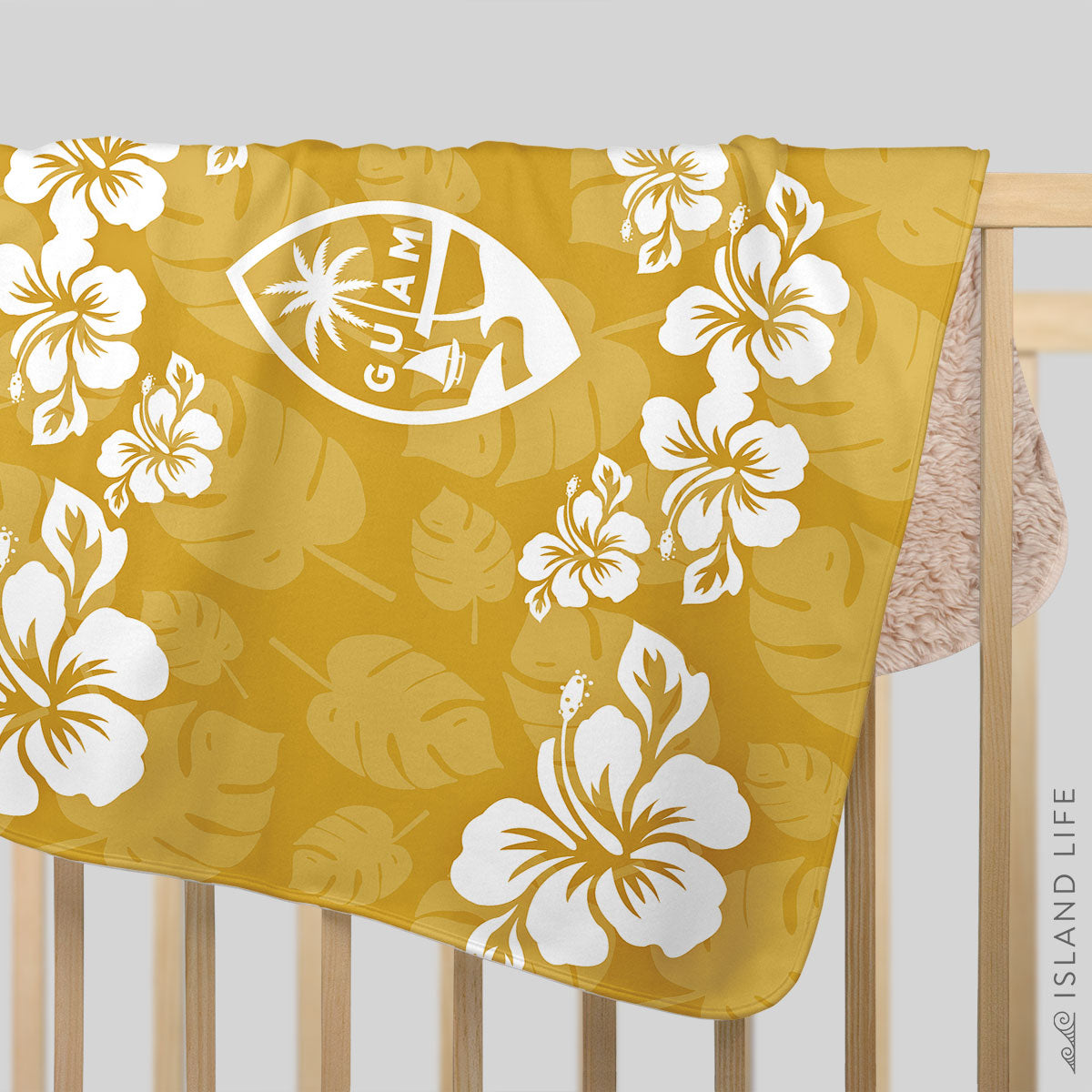 Guam Seal Yellow Gold Hibiscus Baby Sherpa Blanket