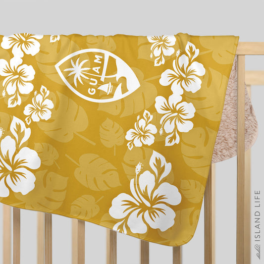 Guam Seal Yellow Gold Hibiscus Baby Sherpa Blanket