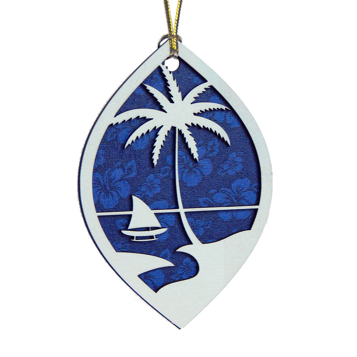 Guam Seal Blue Hibiscus Layered Wood Ornament