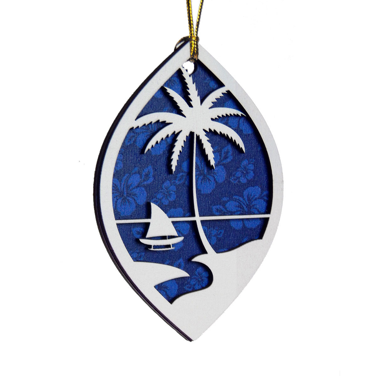 Guam Seal Blue Hibiscus Layered Wood Ornament