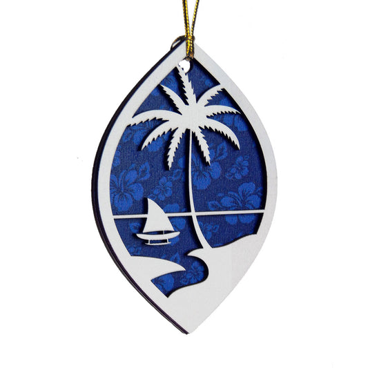 Guam Seal Blue Hibiscus Layered Wood Ornament