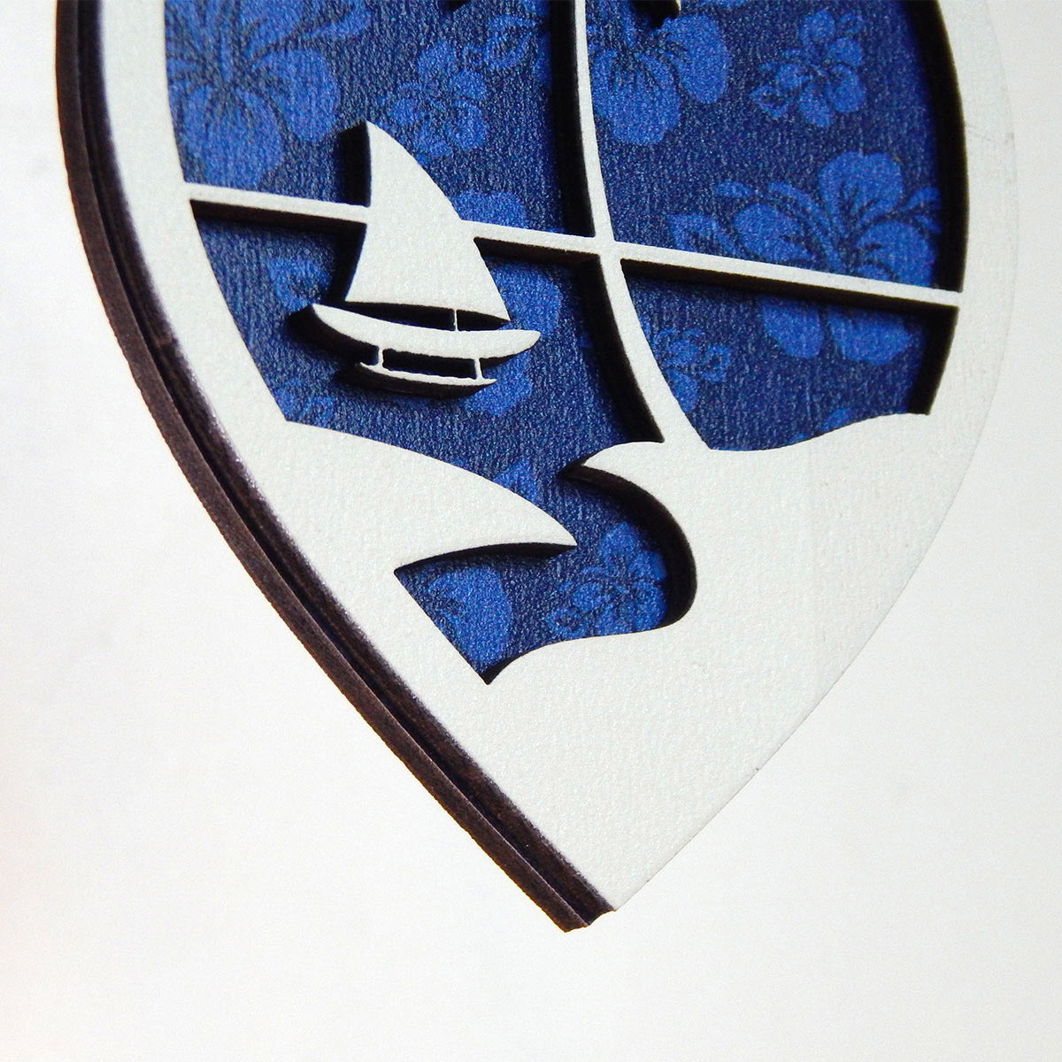 Guam Seal Blue Hibiscus Layered Wood Ornament