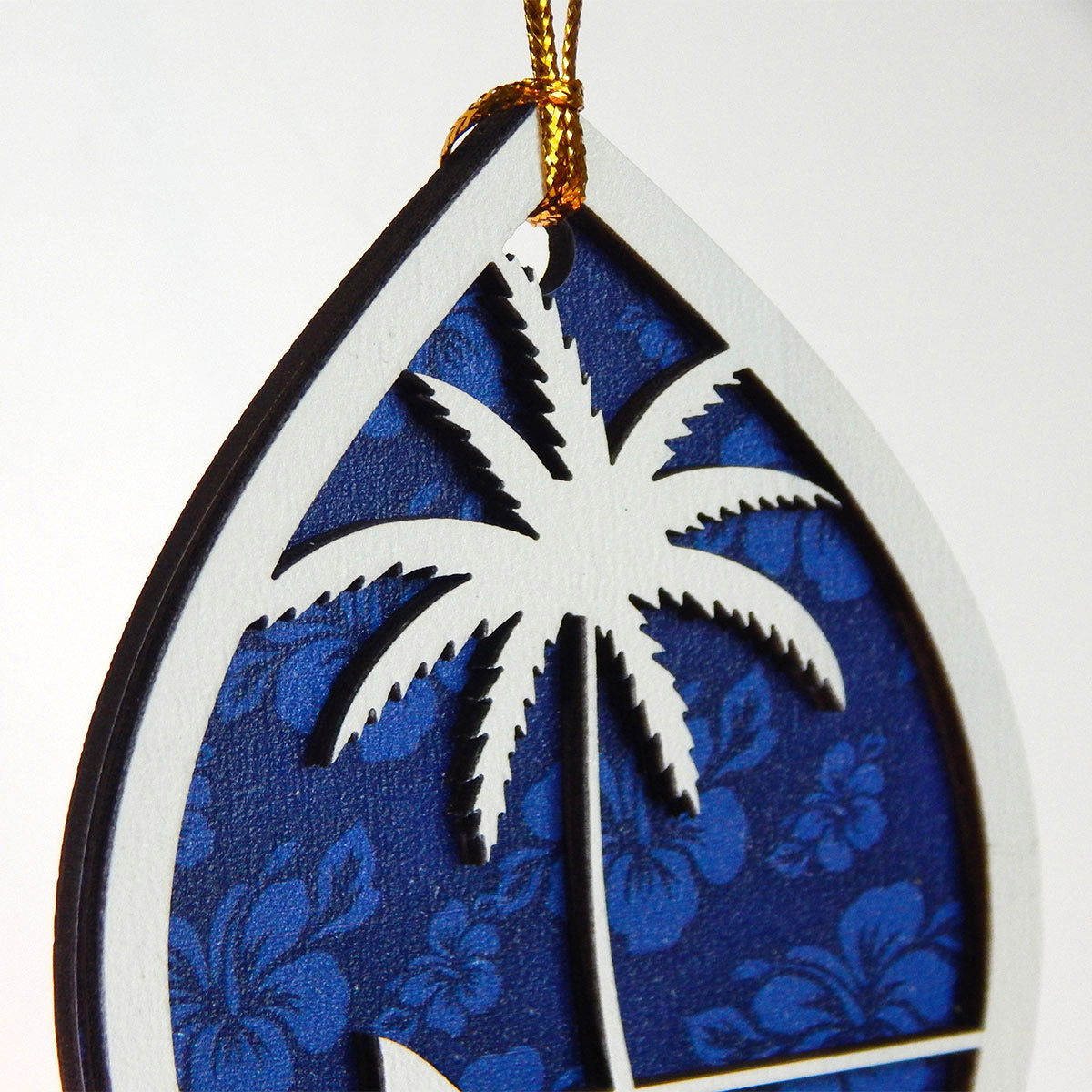 Guam Seal Blue Hibiscus Layered Wood Ornament