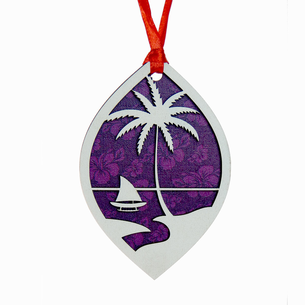Guam Seal Purple Hibiscus Layered Wood Ornament