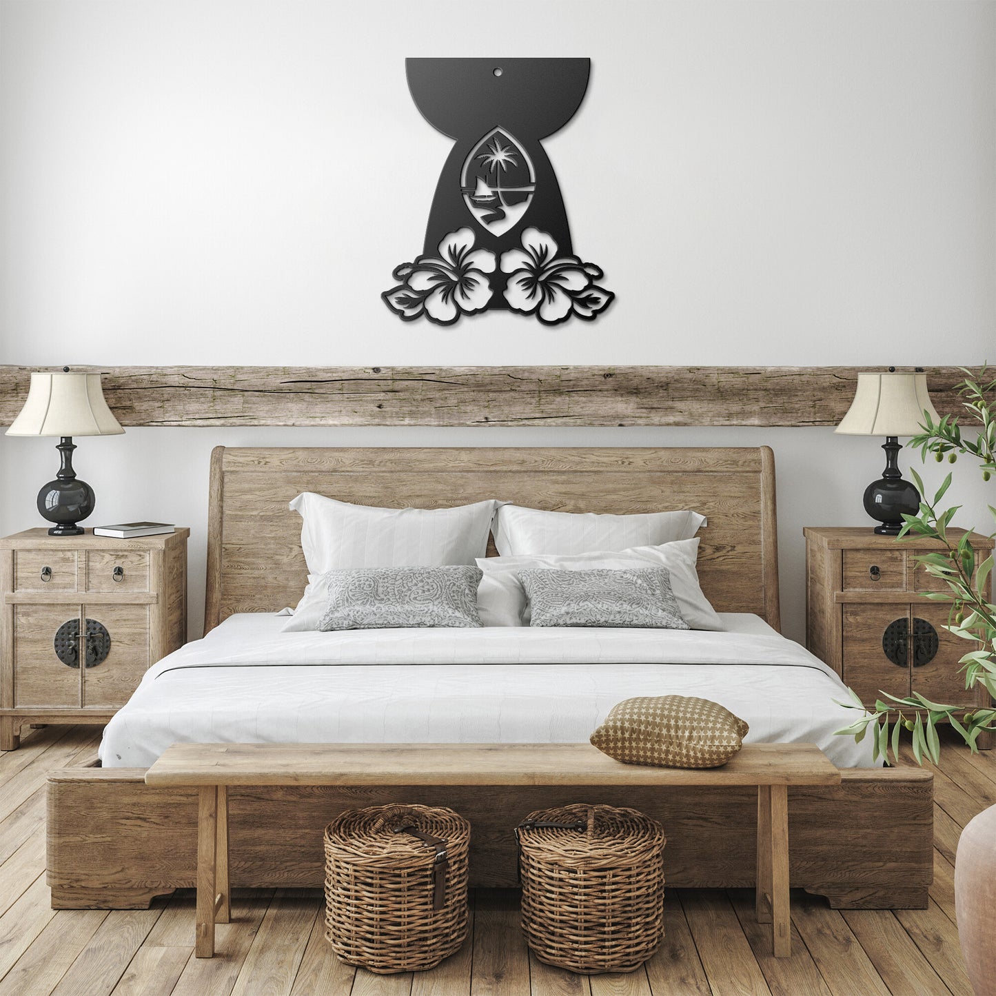 Guam Latte Stone Flowers Metal Wall Decor Sign