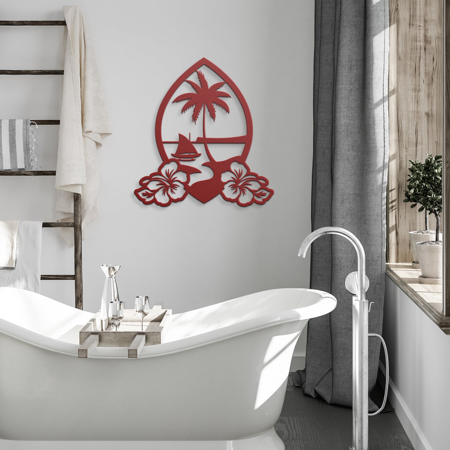 Guam Seal Hibiscus Metal Wall Decor Sign