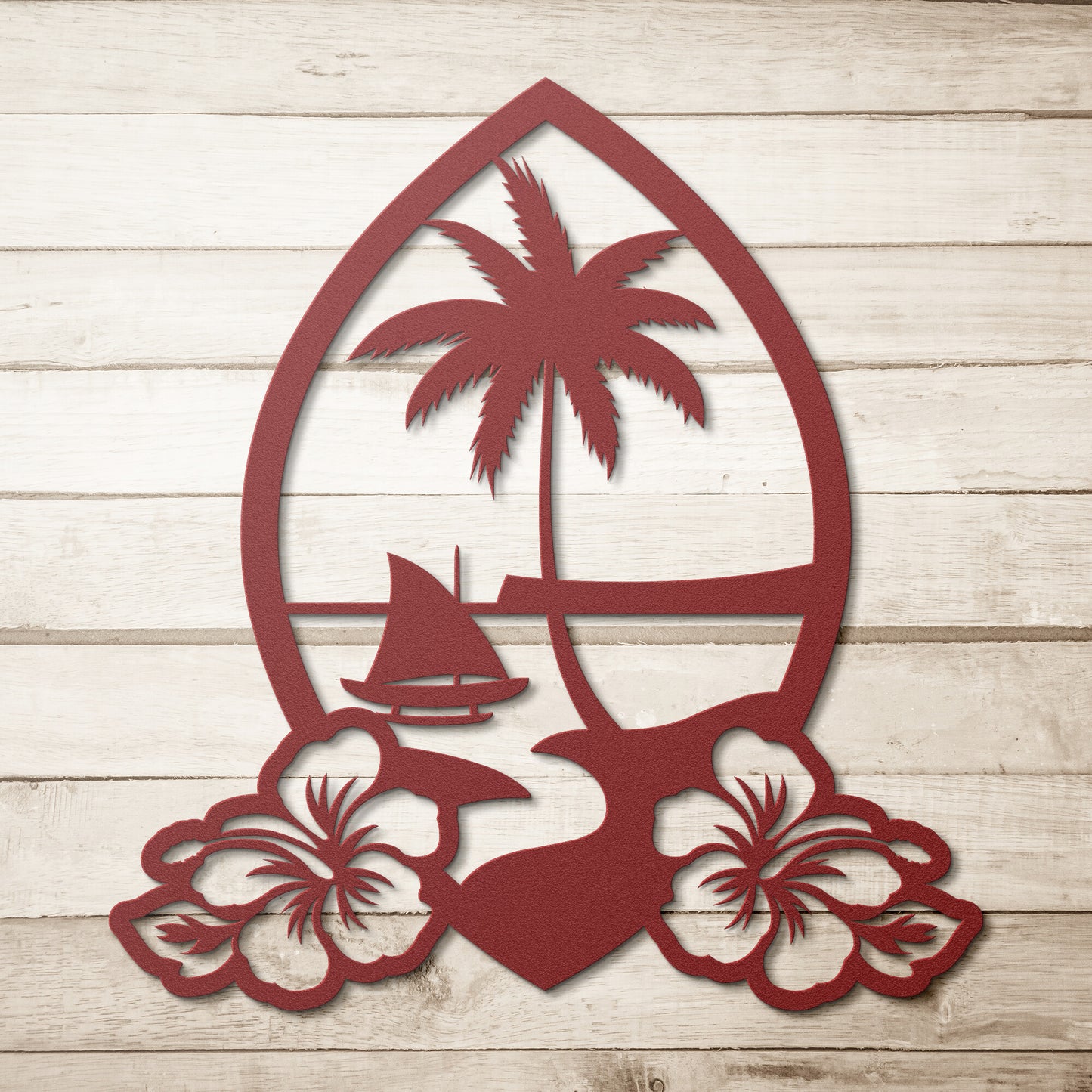 Guam Seal Hibiscus Metal Wall Decor Sign