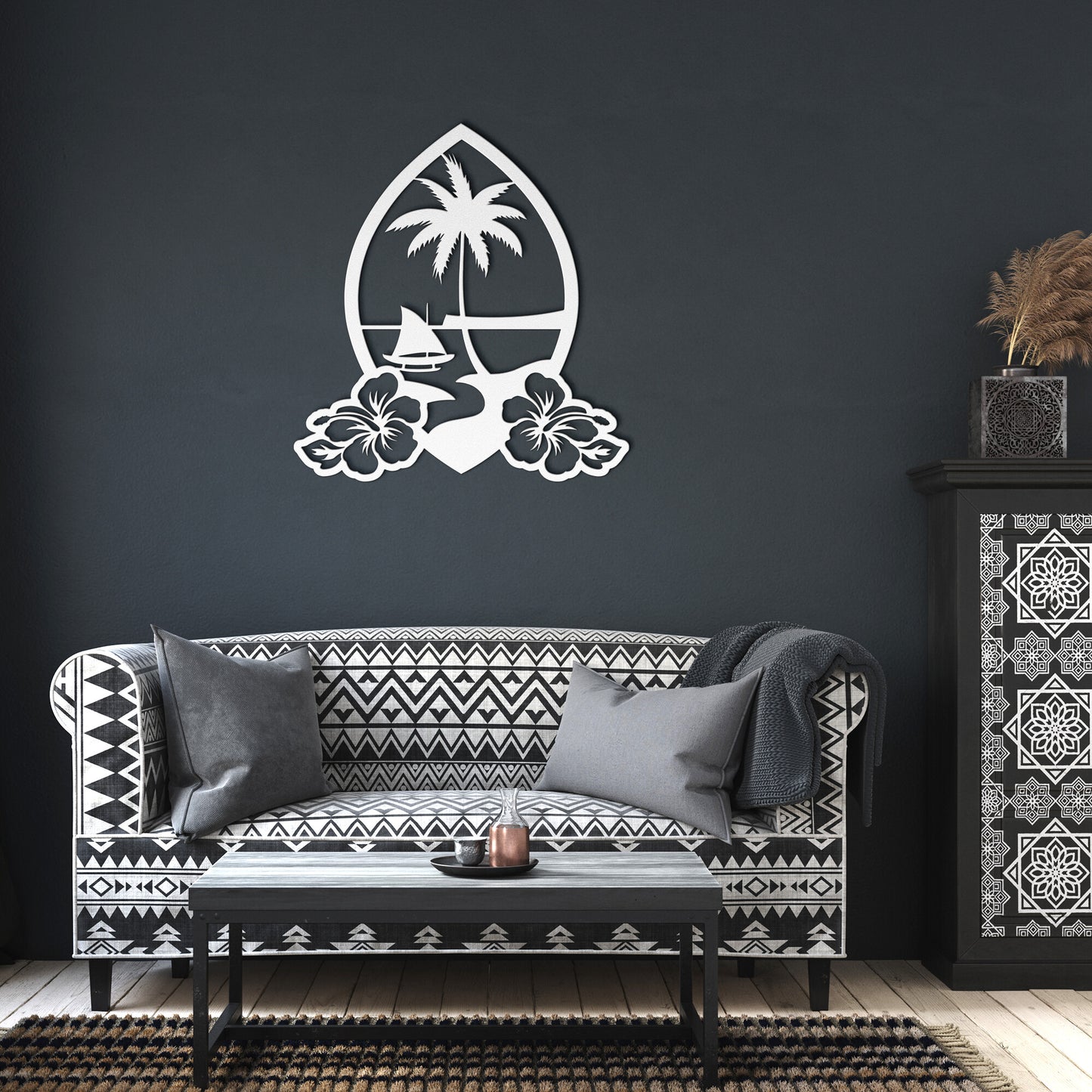 Guam Seal Hibiscus Metal Wall Decor Sign