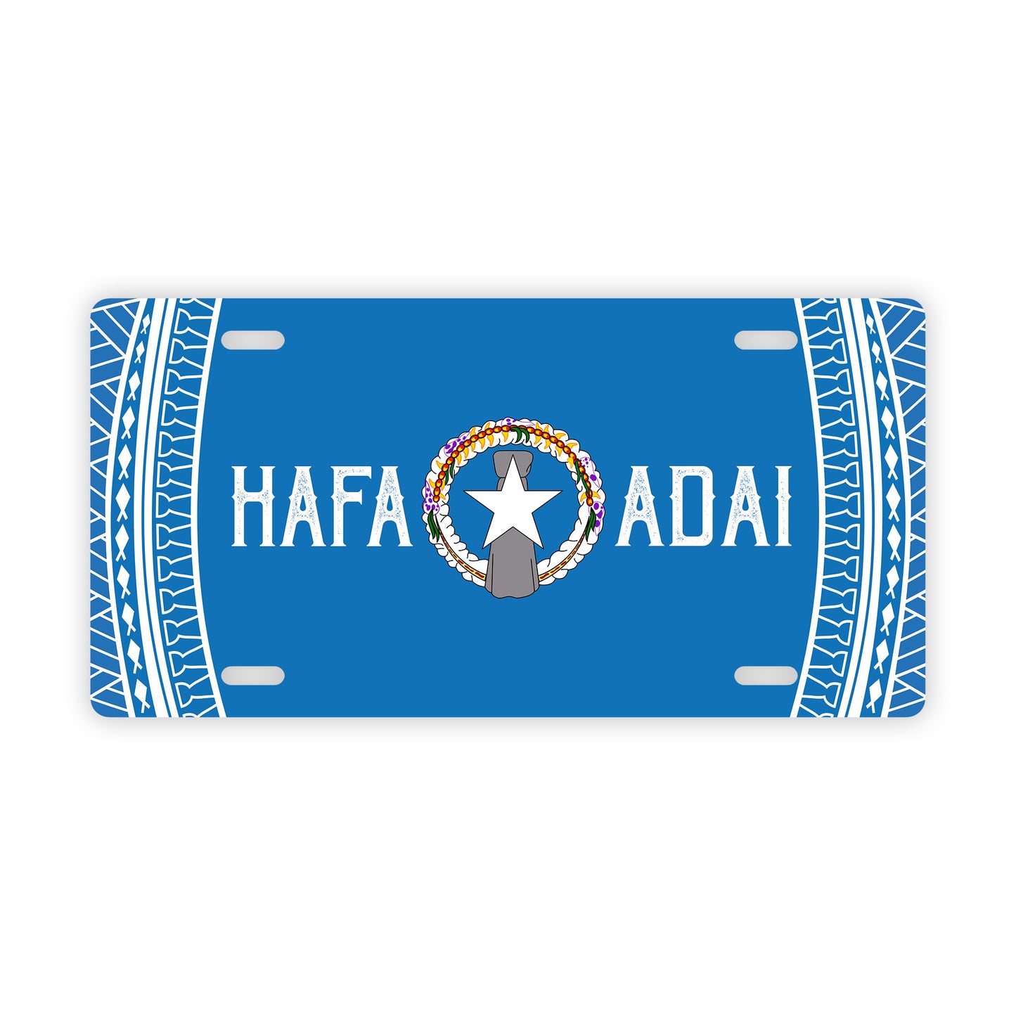 Hafa Adai Tribal Blue CNMI Saipan Tinian Rota Car License Plate