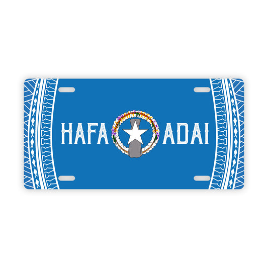 Hafa Adai Tribal Blue CNMI Saipan Tinian Rota Car License Plate