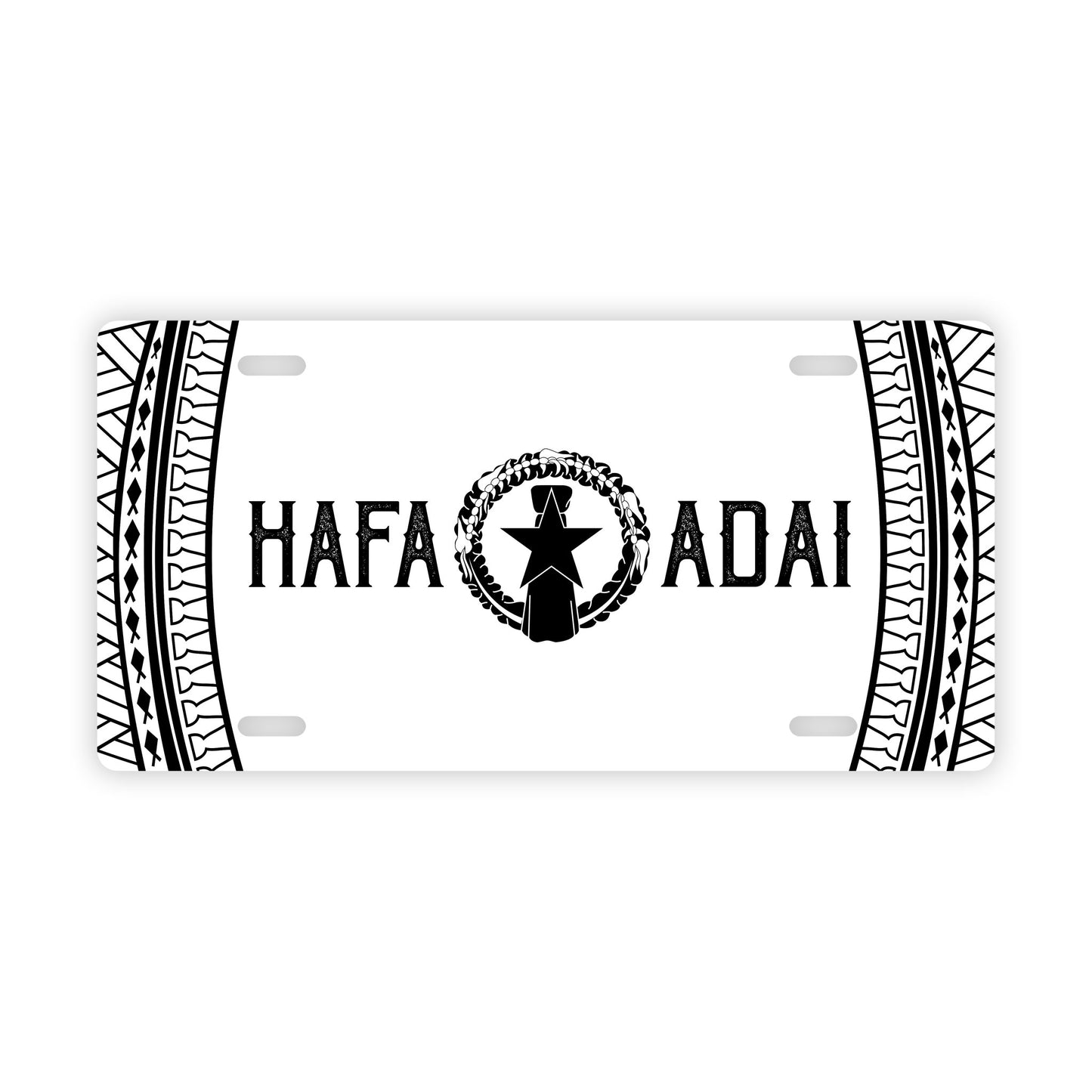 Hafa Adai Tribal White CNMI Saipan Tinian Rota Car License Plate