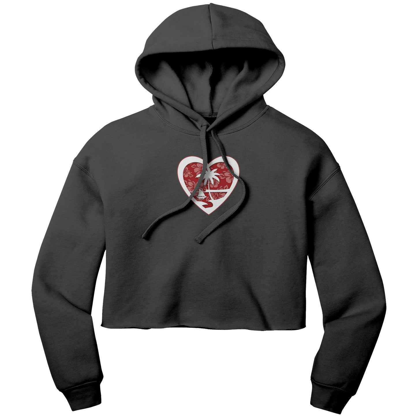 Heart Guam Hibiscus Red Women's Crop Fleece Pullover Hoodie