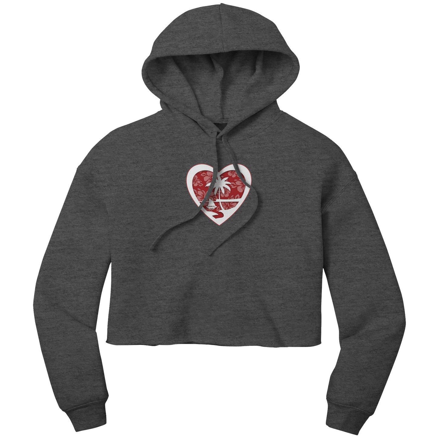 Heart Guam Hibiscus Red Women's Crop Fleece Pullover Hoodie