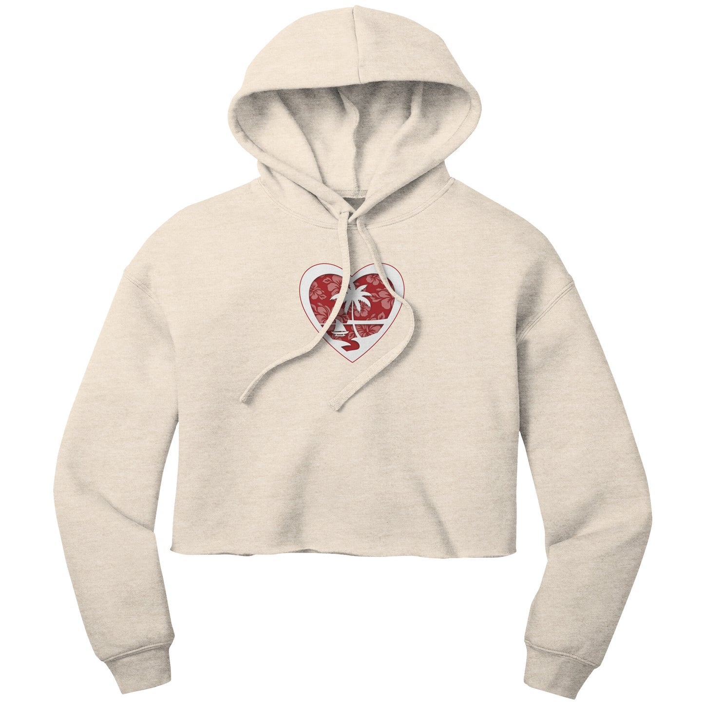 Heart Guam Hibiscus Red Women's Crop Fleece Pullover Hoodie