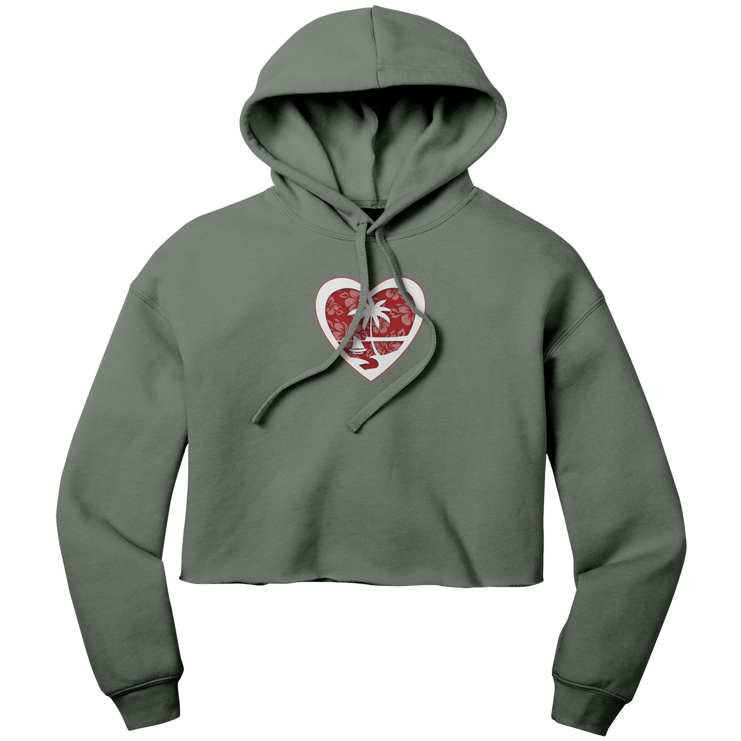 Heart Guam Hibiscus Red Women's Crop Fleece Pullover Hoodie