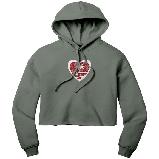Heart Guam Hibiscus Red Women's Crop Fleece Pullover Hoodie