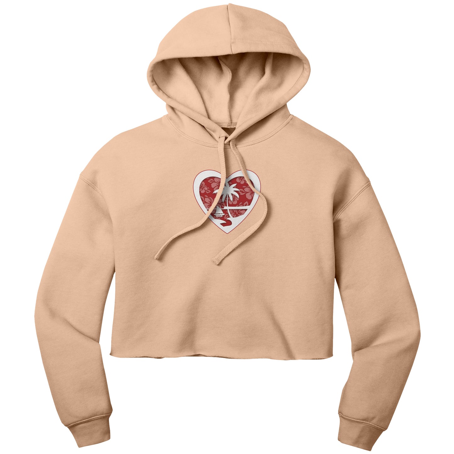 Heart Guam Hibiscus Red Women's Crop Fleece Pullover Hoodie