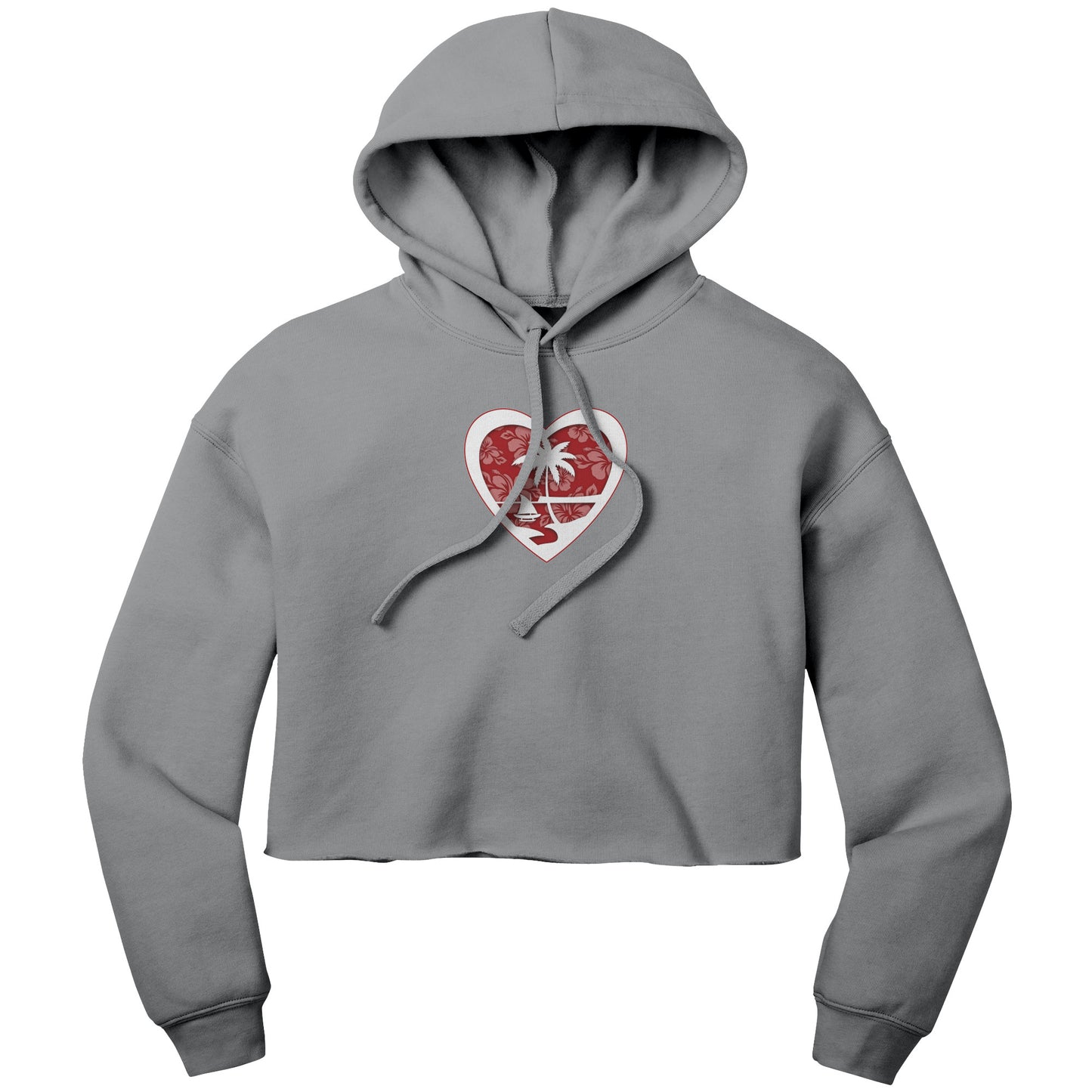 Heart Guam Hibiscus Red Women's Crop Fleece Pullover Hoodie